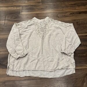 Zara Blouse Womens Medium Beige Boho Embroidered Long Sleeve Lagenlook